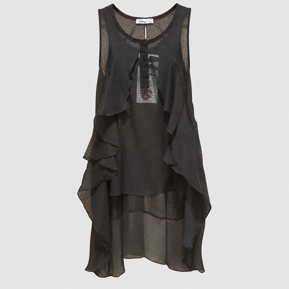 NWT Umgee Top Womens Size S Black Sheer Ruffle & Lace Hi Low Witchy Whimsigoth